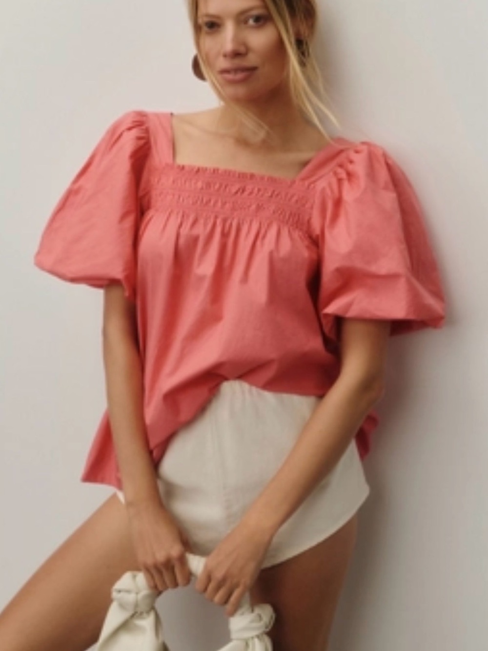 Maeve x Anthropologie Puff-Sleeve Smocked Blouse